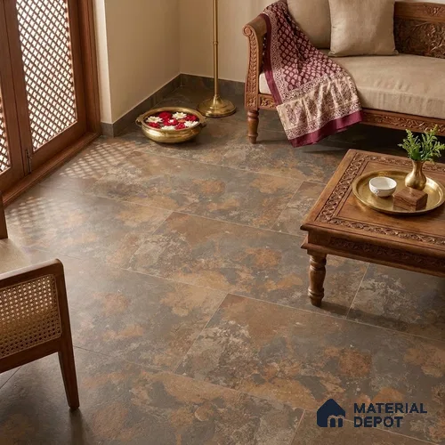 Rustic Floor & Wall Tile TL 12779 B Metal Rust 4 ft x 2 ft Punch Matte Finish Vitrified Tile - 9 mm
