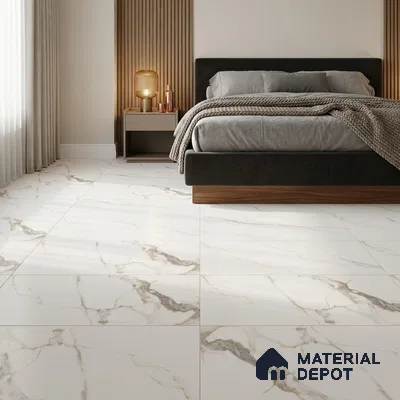 Marble Wall & Floor Tile TL 12782 White 4 ft x 2 ft Matte Carving Finish Vitrified Tile - 9 mm | 6 Random Designs | Suitable For Living Room, Bedroom, Kitchen