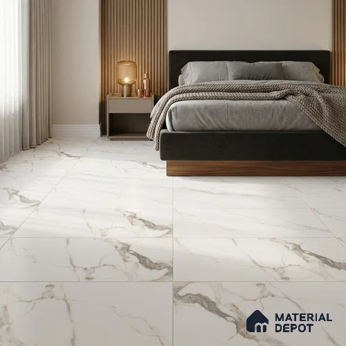Marble Wall & Floor Tile TL 12782 White 4 ft x 2 ft Matte Carving Finish Vitrified Tile - 9 mm | 6 Random Designs | Suitable For Living Room, Bedroom, Kitchen