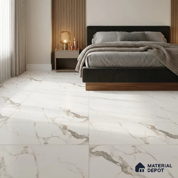Marble Wall & Floor Tile TL 12782 White 4 ft x 2 ft Matte Carving Finish Vitrified Tile - 9 mm | 6 Random Designs | Suitable For Living Room, Bedroom, Kitchen