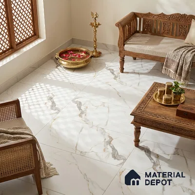 Marble Wall & Floor Tile TL 12782 White 4 ft x 2 ft Matte Carving Finish Vitrified Tile - 9 mm | 6 Random Designs | Suitable For Living Room, Bedroom, Kitchen