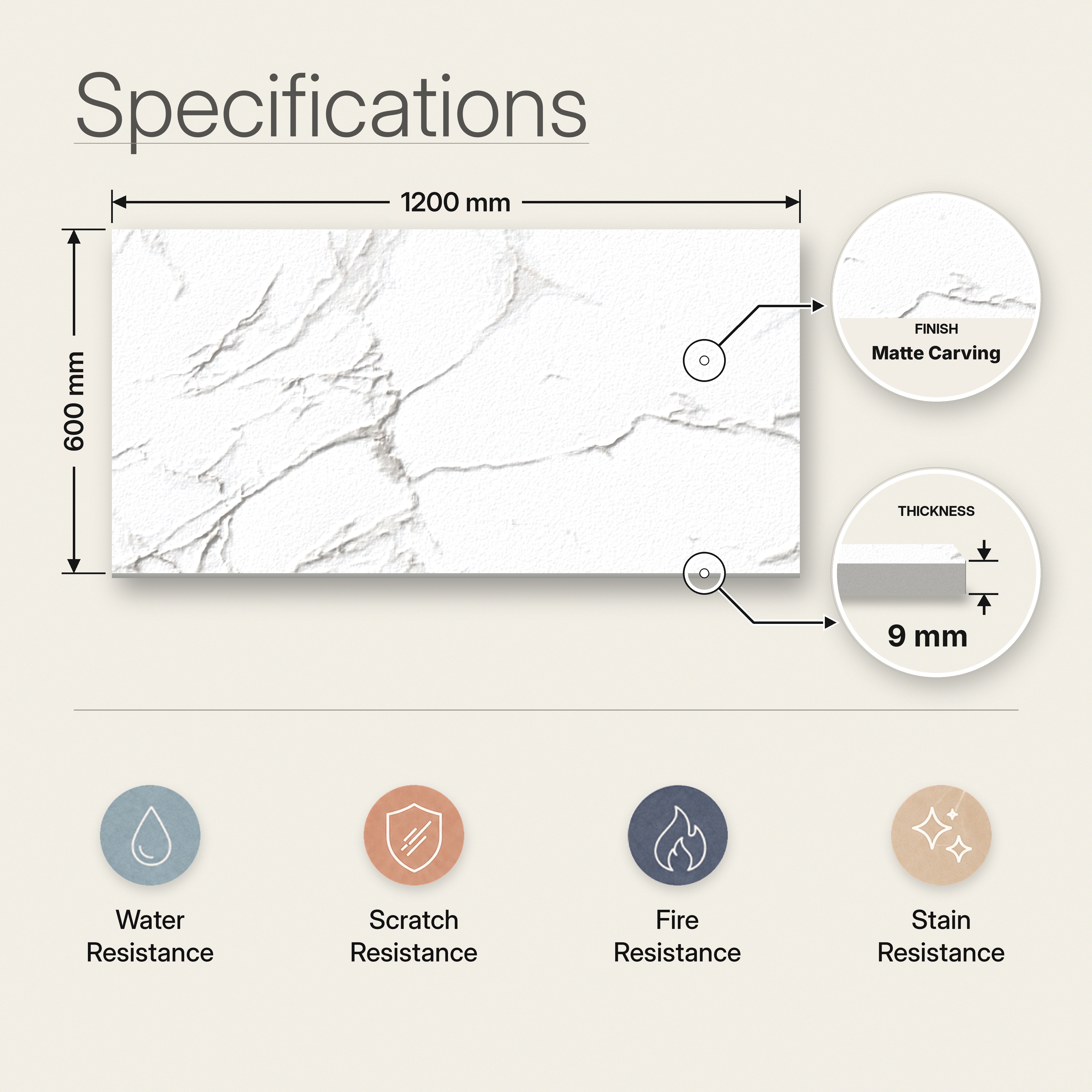 Marble Wall & Floor Tile TL 12783 White 4 ft x 2 ft Matte Carving Finish Vitrified Tile - 9 mm | 3 Random Designs | Suitable For Living Room, Bedroom, Kitchen
