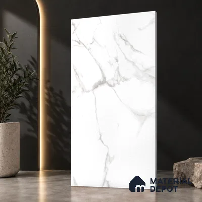 Marble Wall & Floor Tile TL 12783 White 4 ft x 2 ft Matte Carving Finish Vitrified Tile - 9 mm | 3 Random Designs | Suitable For Living Room, Bedroom, Kitchen