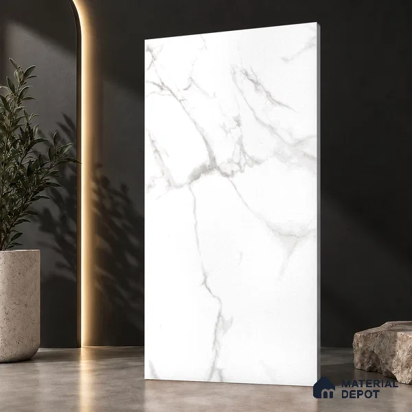 Marble Wall & Floor Tile TL 12783 White 4 ft x 2 ft Matte Carving Finish Vitrified Tile - 9 mm | 3 Random Designs | Suitable For Living Room, Bedroom, Kitchen