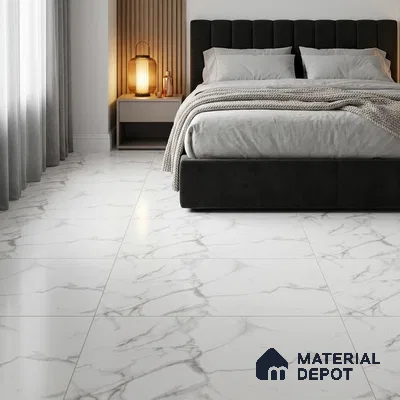 Marble Wall & Floor Tile TL 12783 White 4 ft x 2 ft Matte Carving Finish Vitrified Tile - 9 mm | 3 Random Designs | Suitable For Living Room, Bedroom, Kitchen