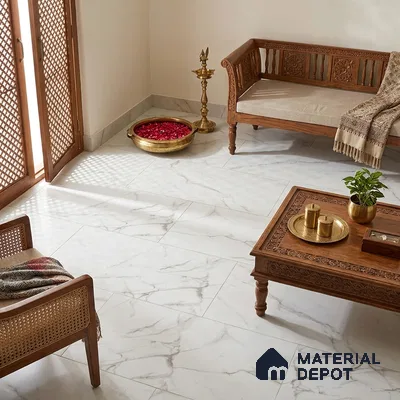 Marble Wall & Floor Tile TL 12783 White 4 ft x 2 ft Matte Carving Finish Vitrified Tile - 9 mm | 3 Random Designs | Suitable For Living Room, Bedroom, Kitchen