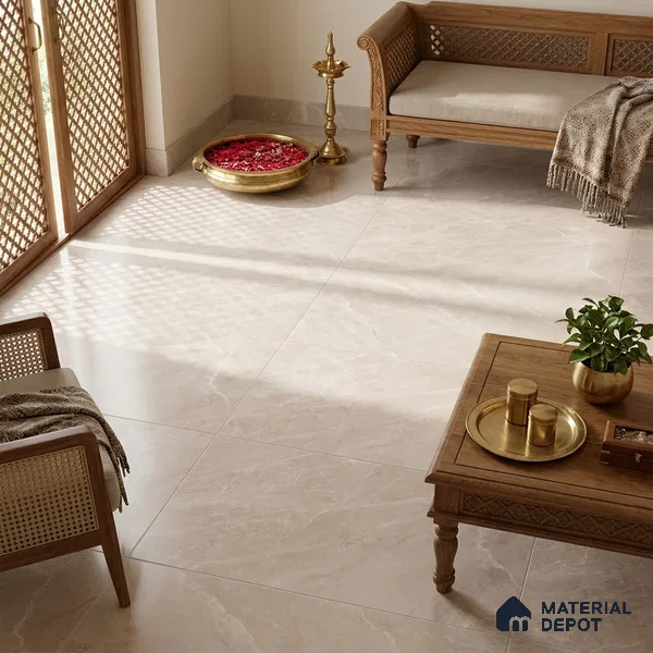 Marble Wall & Floor Tile TL 12784 Cream 4 ft x 2 ft Matte Carving Finish Vitrified Tile - 9 mm | 4 Random Designs | Suitable For Living Room, Bedroom, Kitchen