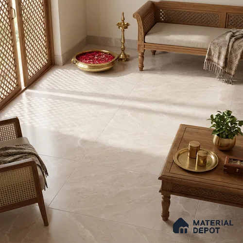 Marble Wall & Floor Tile TL 12784 Cream 4 ft x 2 ft Matte Carving Finish Vitrified Tile - 9 mm | 4 Random Designs | Suitable For Living Room, Bedroom, Kitchen