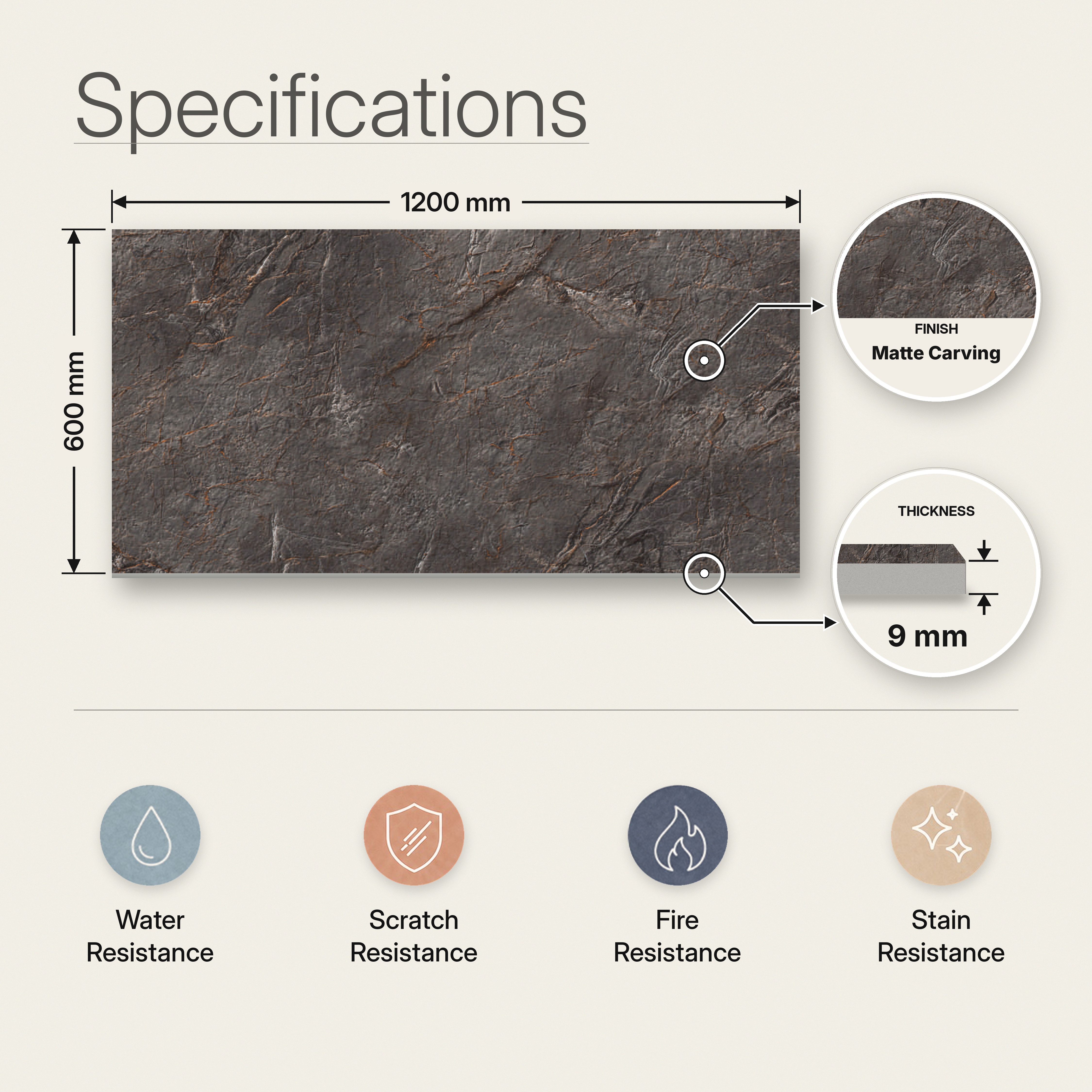 Marble Wall & Floor Tile TL 12785 Nero 4 ft x 2 ft Matte Carving Finish Vitrified Tile - 9 mm | 6 Random Designs | Suitable For Living Room, Bedroom, Kitchen