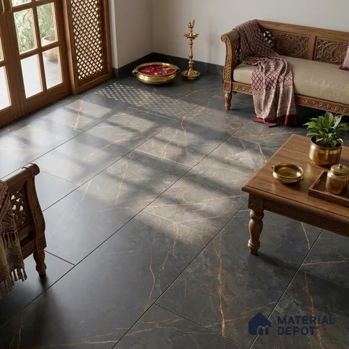 Marble Wall & Floor Tile TL 12785 Nero 4 ft x 2 ft Matte Carving Finish Vitrified Tile - 9 mm | 6 Random Designs | Suitable For Living Room, Bedroom, Kitchen