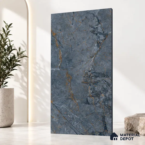 Marble Wall & Floor Tile TL 12785 E Blue 4 ft x 2 ft Matte Carving Finish Vitrified Tile - 9 mm | 6 Random Designs | Suitable For Living Room, Bedroom, Kitchen