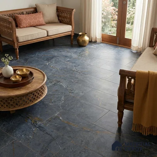Marble Wall & Floor Tile TL 12785 E Blue 4 ft x 2 ft Matte Carving Finish Vitrified Tile - 9 mm | 6 Random Designs | Suitable For Living Room, Bedroom, Kitchen