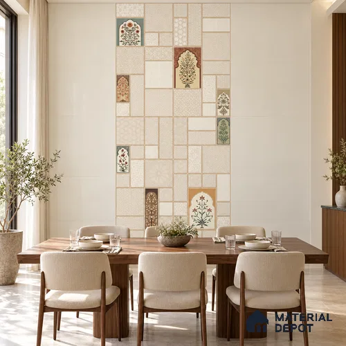 Moroccan Wall Highlighter Tile TL 12797 Ivory Mughal Arch Patchwork 4 ft x 2 ft Vitrified Matte Finish - 9 mm | 4 Random Designs | Suitable for Living Room, Bedroom, Foyer & Highlighter Walls