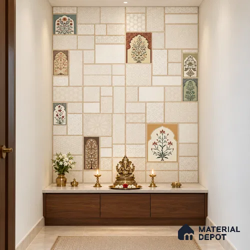 Moroccan Wall Highlighter Tile TL 12797 Ivory Mughal Arch Patchwork 4 ft x 2 ft Vitrified Matte Finish - 9 mm | 4 Random Designs | Suitable for Living Room, Bedroom, Foyer & Highlighter Walls