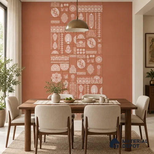Ethnic Wall Highlighter Tile TL 12797 E Terracotta Mandala Paisley 4 ft x 2 ft Vitrified Matte Finish - 9 mm | 4 Random Designs | Suitable for Living Room, Bedroom, Foyer & Highlighter Walls