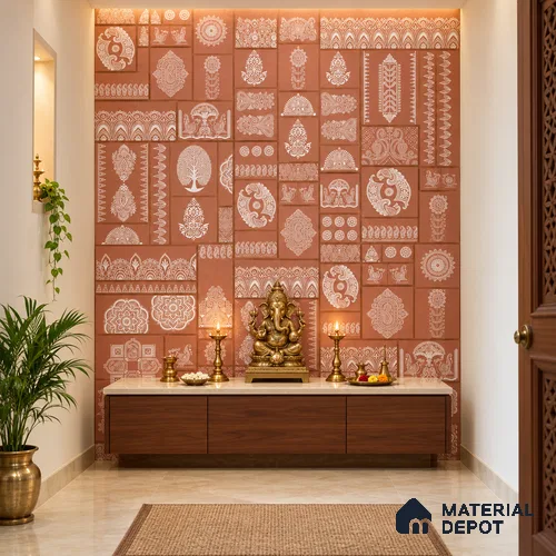 Ethnic Wall Highlighter Tile TL 12797 E Terracotta Mandala Paisley 4 ft x 2 ft Vitrified Matte Finish - 9 mm | 4 Random Designs | Suitable for Living Room, Bedroom, Foyer & Highlighter Walls