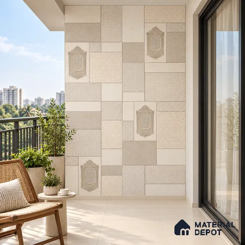 Moroccan Wall Highlighter Tile TL 12797 G Beige Jaali Patchwork 4 ft x 2 ft Vitrified Matte Finish - 9 mm | 4 Random Designs | Suitable for Living Room, Bedroom, Foyer & Highlighter Walls