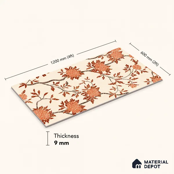 TL 12801 C Eutopia Decor 4 ft x 2 ft Vitrified Matte Finish Tile - 9 mm