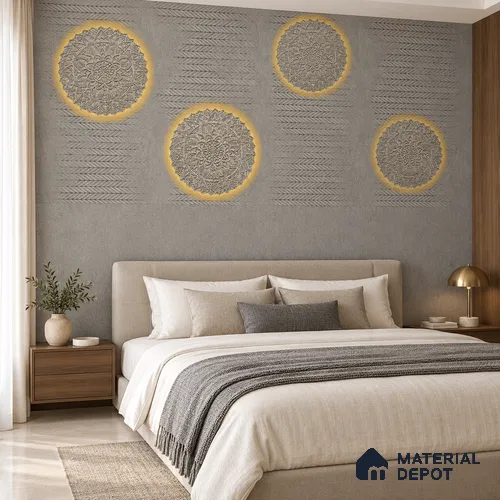 Highlighter Wall Tile TL 12813 Grey Carved Mandala Glow 4 ft x 2 ft Vitrified Matte Finish - 9 mm | Suitable for Living Room, Bedroom, Foyer & Highlighter Walls