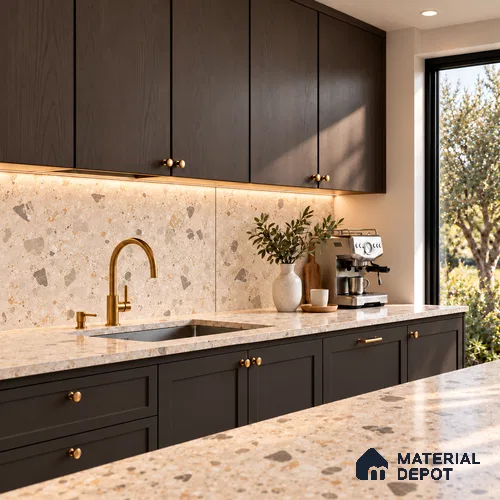 Terrazzo Wall & Floor Tile TL 12841 B Terrazzo Beige 4 ft x 2 ft Matte Finish Vitrified Tile - 9 mm | Suitable For Bathroom, Kitchen, Balcony