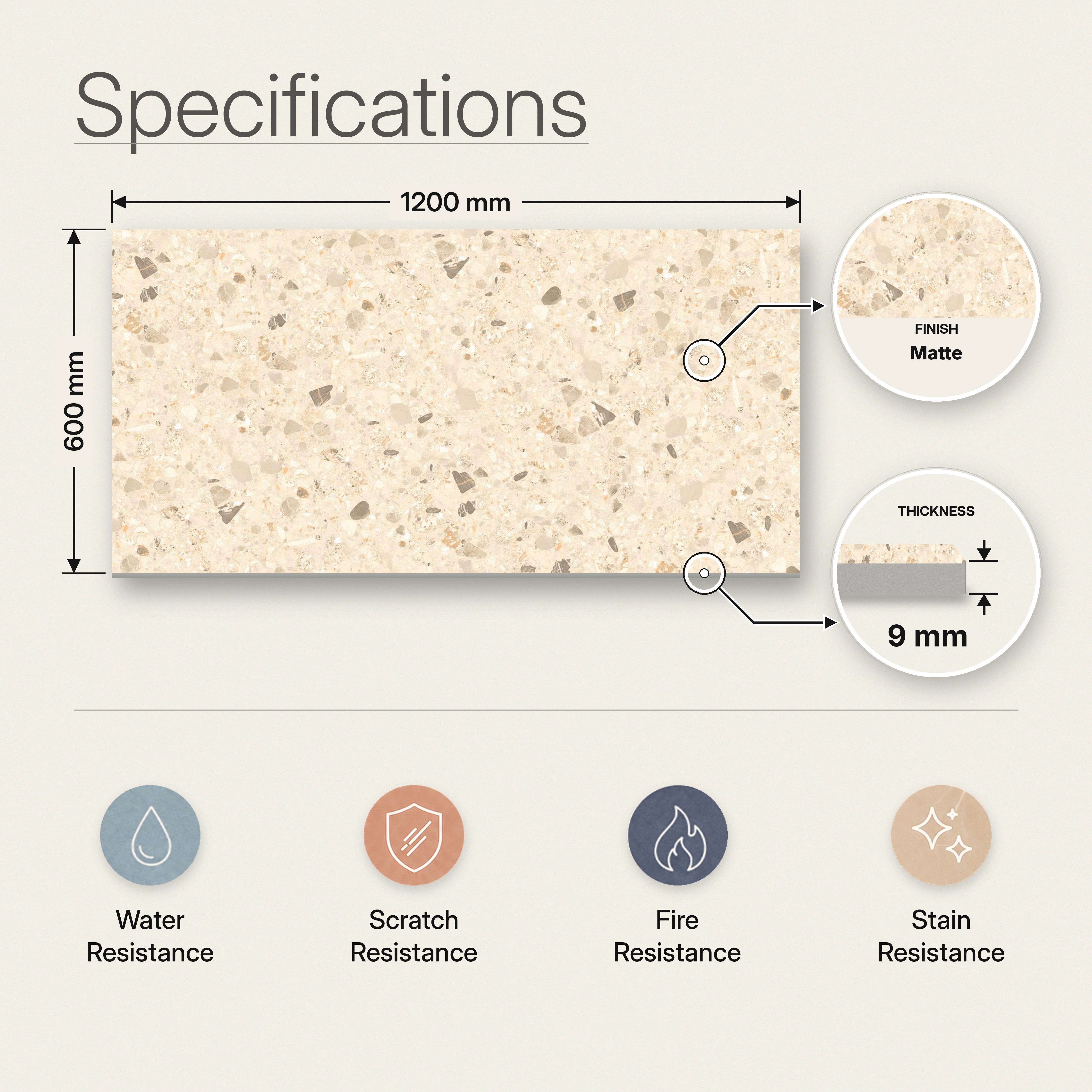 Terrazzo Wall & Floor Tile TL 12841 B Terrazzo Beige 4 ft x 2 ft Matte Finish Vitrified Tile - 9 mm | Suitable For Bathroom, Kitchen, Balcony