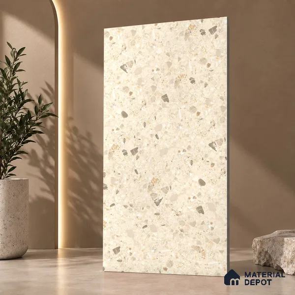 Terrazzo Wall & Floor Tile TL 12841 B Terrazzo Beige 4 ft x 2 ft Matte Finish Vitrified Tile - 9 mm | Suitable For Bathroom, Kitchen, Balcony