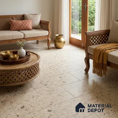 Terrazzo Wall & Floor Tile TL 12841 B Terrazzo Beige 4 ft x 2 ft Matte Finish Vitrified Tile - 9 mm | Suitable For Bathroom, Kitchen, Balcony