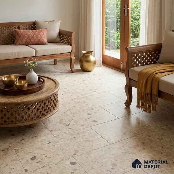 Terrazzo Wall & Floor Tile TL 12841 B Terrazzo Beige 4 ft x 2 ft Matte Finish Vitrified Tile - 9 mm | Suitable For Bathroom, Kitchen, Balcony