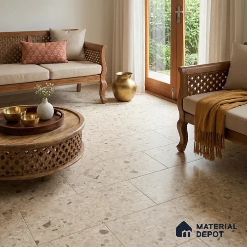 Terrazzo Wall & Floor Tile TL 12841 B Terrazzo Beige 4 ft x 2 ft Matte Finish Vitrified Tile - 9 mm | Suitable For Bathroom, Kitchen, Balcony