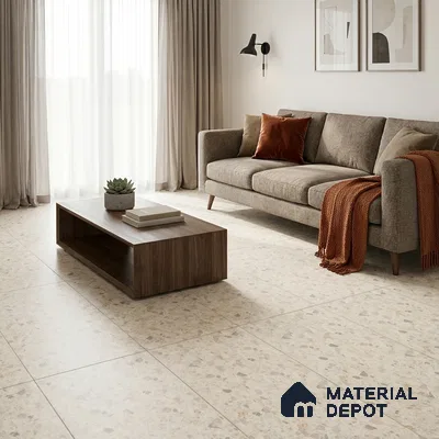 Terrazzo Wall & Floor Tile TL 12841 D Terrazzo Ivory 4 ft x 2 ft Matte Finish Vitrified Tile - 9 mm | Suitable For Bathroom, Kitchen, Balcony