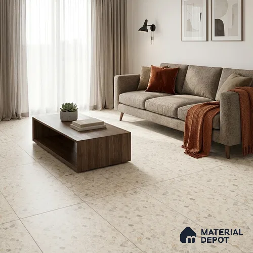 Terrazzo Wall & Floor Tile TL 12841 D Terrazzo Ivory 4 ft x 2 ft Matte Finish Vitrified Tile - 9 mm | Suitable For Bathroom, Kitchen, Balcony