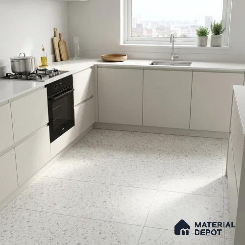 Terrazzo Wall & Floor Tile TL 12841 E Terrazzo Bianco 2 ft x 2 ft Matte Finish Vitrified Tile - 9 mm | Suitable For Bathroom, Kitchen, Balcony