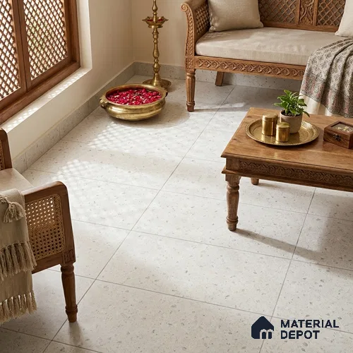 Terrazzo Wall & Floor Tile TL 12841 Terrazzo Bianco 4 ft x 2 ft Matte Finish Vitrified Tile - 9 mm | Suitable For Bathroom, Kitchen, Balcony