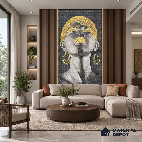 Faux Mosaic Mural Poster Wall Tile TL 12849 Marina Salon (A+B) 4 ft x 2 ft Glue Matt 4D Pro Finish Double Digital Vitrified Tile - 9 mm | (Order Set 1 & 2 Given Below For Full Frame)