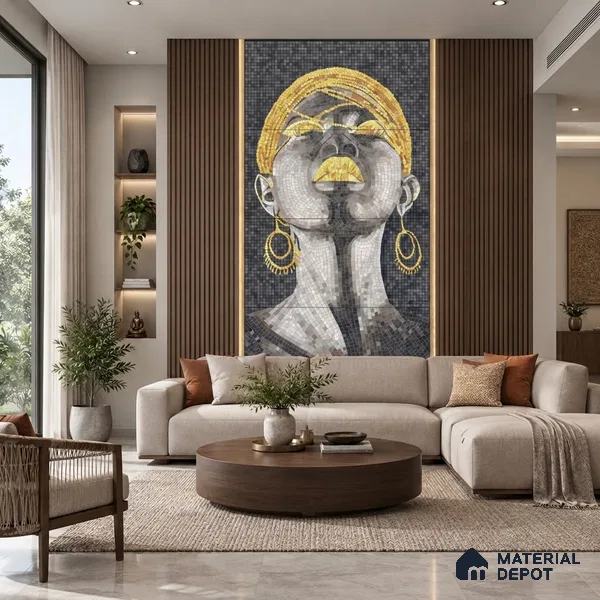 Faux Mosaic Mural Poster Wall Tile TL 12849 Marina Salon (A+B) 4 ft x 2 ft Glue Matt 4D Pro Finish Double Digital Vitrified Tile - 9 mm | (Order Set 1 & 2 Given Below For Full Frame)