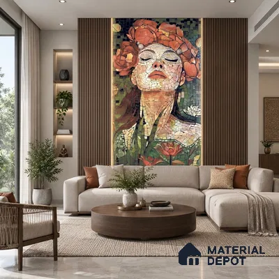 Faux Mosaic Mural Poster Wall Tile TL 12850 Red Cherry (A+B) 4 ft x 2 ft Glue Matt 4D Pro Finish Double Digital Vitrified Tile - 9 mm | (Order Set 1 & 2 Given Below For Full Frame)