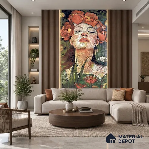 Faux Mosaic Mural Poster Wall Tile TL 12850 Red Cherry (A+B) 4 ft x 2 ft Glue Matt 4D Pro Finish Double Digital Vitrified Tile - 9 mm | (Order Set 1 & 2 Given Below For Full Frame)