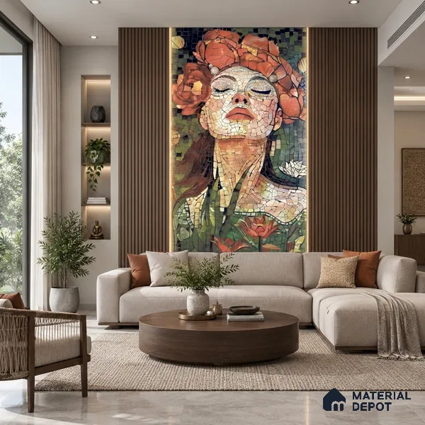Faux Mosaic Mural Poster Wall Tile TL 12850 Red Cherry (A+B) 4 ft x 2 ft Glue Matt 4D Pro Finish Double Digital Vitrified Tile - 9 mm | (Order Set 1 & 2 Given Below For Full Frame)