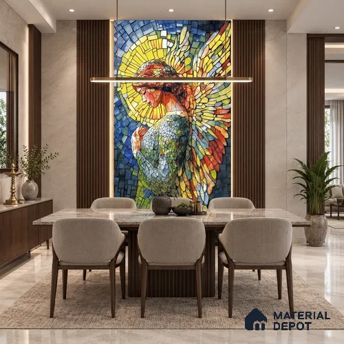 Faux Mosaic Mural Poster Wall Tile TL 12851 Brownie (A+B) 4 ft x 2 ft Glue Matt 4D Pro Finish Double Digital Vitrified Tile - 9 mm | (Order Set 1 & 2 Given Below For Full Frame)