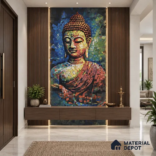 Faux Mosaic Mural Poster Wall Tile TL 12853 Buddha Hood (A+B) 4 ft x 2 ft Glue Matt 4D Pro Finish Double Digital Vitrified Tile - 9 mm | (Order Set 1 & 2 Given Below For Full Frame)