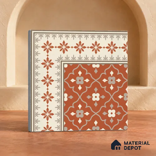 Carpet Moroccan Wall & Floor Corner Tile TL 12854 | 1 ft x 1 ft Matte Finish Ceramic Tile - 10 mm | Suitable For Kitchen, Bathroom, Dining Area