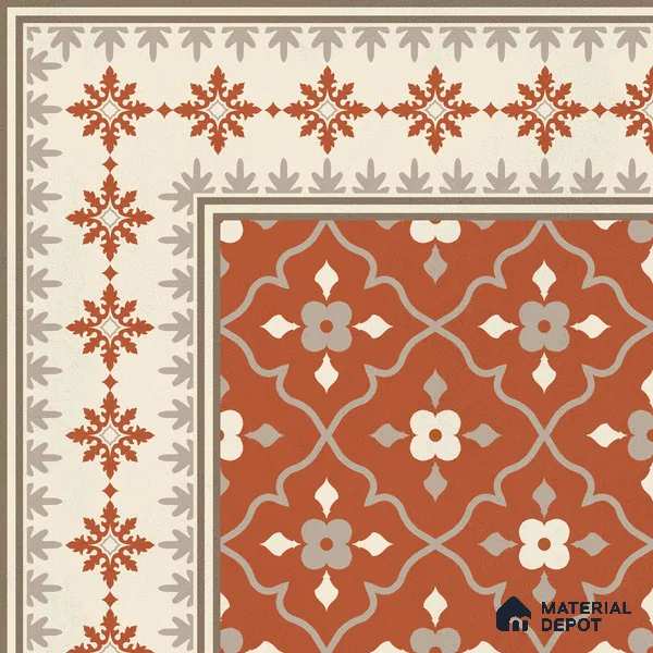 Moroccan Floor Carpet Corner Tile TL 12854 | 1 ft x 1 ft Matte Finish Ceramic Tile - 10 mm | Suitable For Kitchen, Bathroom, Balcony