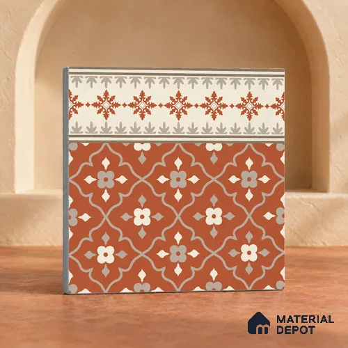 Carpet Moroccan Wall & Floor Border Tile TL 12854 B | 1 ft x 1 ft Matte Finish Ceramic Tile - 10 mm | Suitable For Kitchen, Bathroom, Dining Area