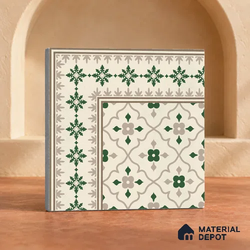Carpet Moroccan Wall & Floor Corner Tile TL 12854 D | 1 ft x 1 ft Matte Finish Ceramic Tile - 10 mm | Suitable For Kitchen, Bathroom, Dining Area