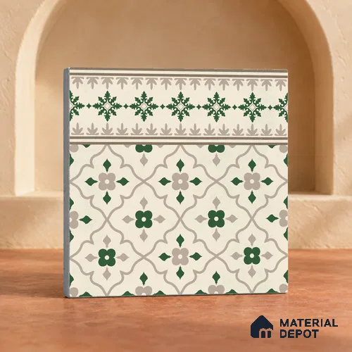 Carpet Moroccan Wall & Floor Border Tile TL 12854 E | 1 ft x 1 ft Matte Finish Ceramic Tile - 10 mm | Suitable For Kitchen, Bathroom, Dining Area