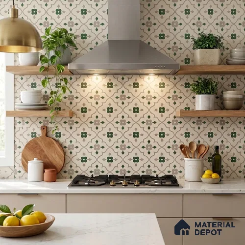 Moroccan Floor & Wall Carpet Centre Tile TL 12854 F | 1 ft x 1 ft Matte Finish Ceramic Tile - 10 mm | Suitable For Kitchen, Bathroom, Balcony
