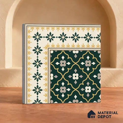 Carpet Moroccan Wall & Floor Corner Tile TL 12854 G | 1 ft x 1 ft Matte Finish Ceramic Tile - 10 mm | Suitable For Kitchen, Bathroom, Dining Area