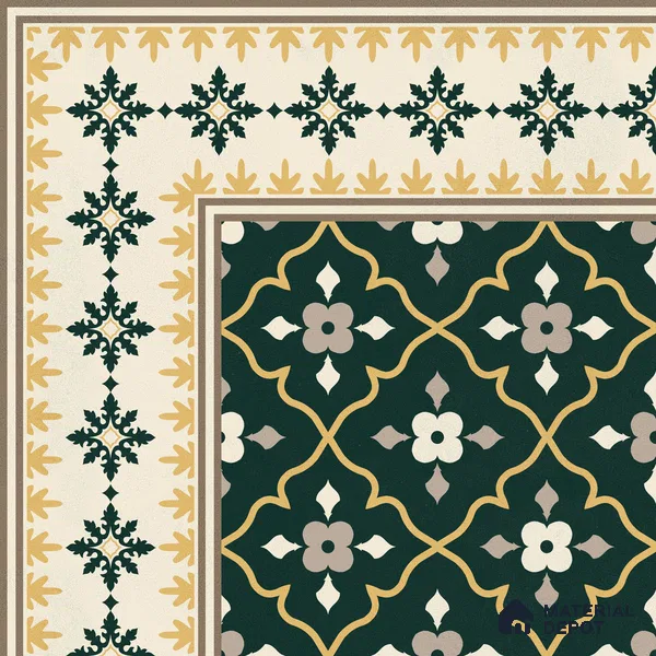 Moroccan Floor Carpet Corner Tile TL 12854 G | 1 ft x 1 ft Matte Finish Ceramic Tile - 10 mm | Suitable For Kitchen, Bathroom, Balcony
