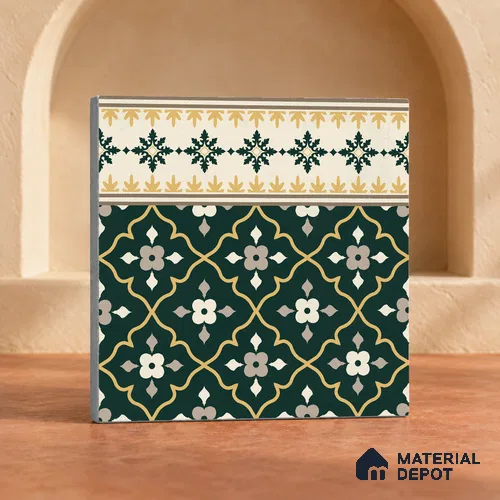 Carpet Moroccan Wall & Floor Border Tile TL 12854 H | 1 ft x 1 ft Matte Finish Ceramic Tile - 10 mm | Suitable For Kitchen, Bathroom, Dining Area