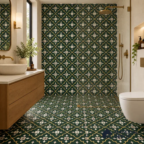 Carpet Moroccan Wall & Floor Centre Tile TL 12854 I | 1 ft x 1 ft Matte Finish Ceramic Tile - 10 mm | Suitable For Kitchen, Bathroom, Dining Area